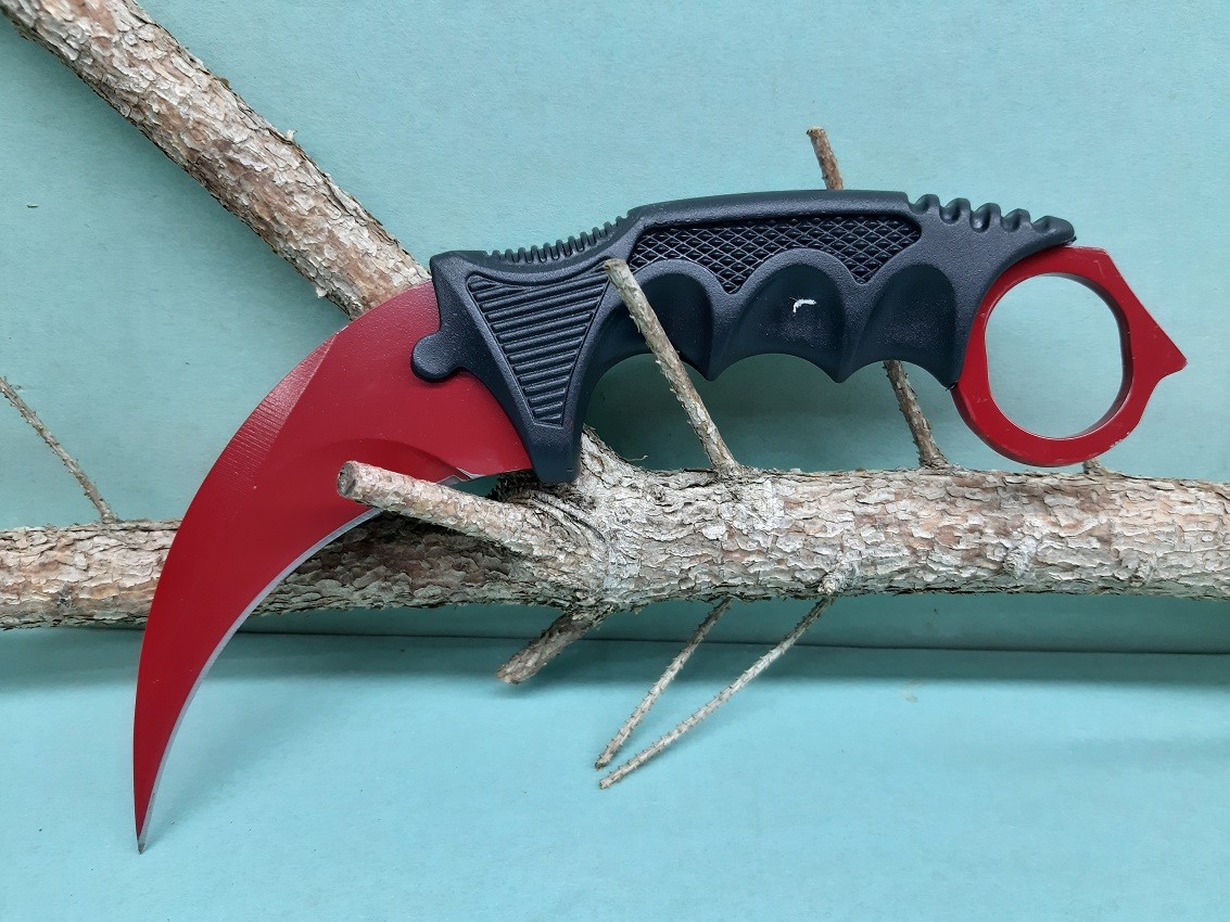 Bojový obranný nôž karambit červený +puzdro 19/9cm