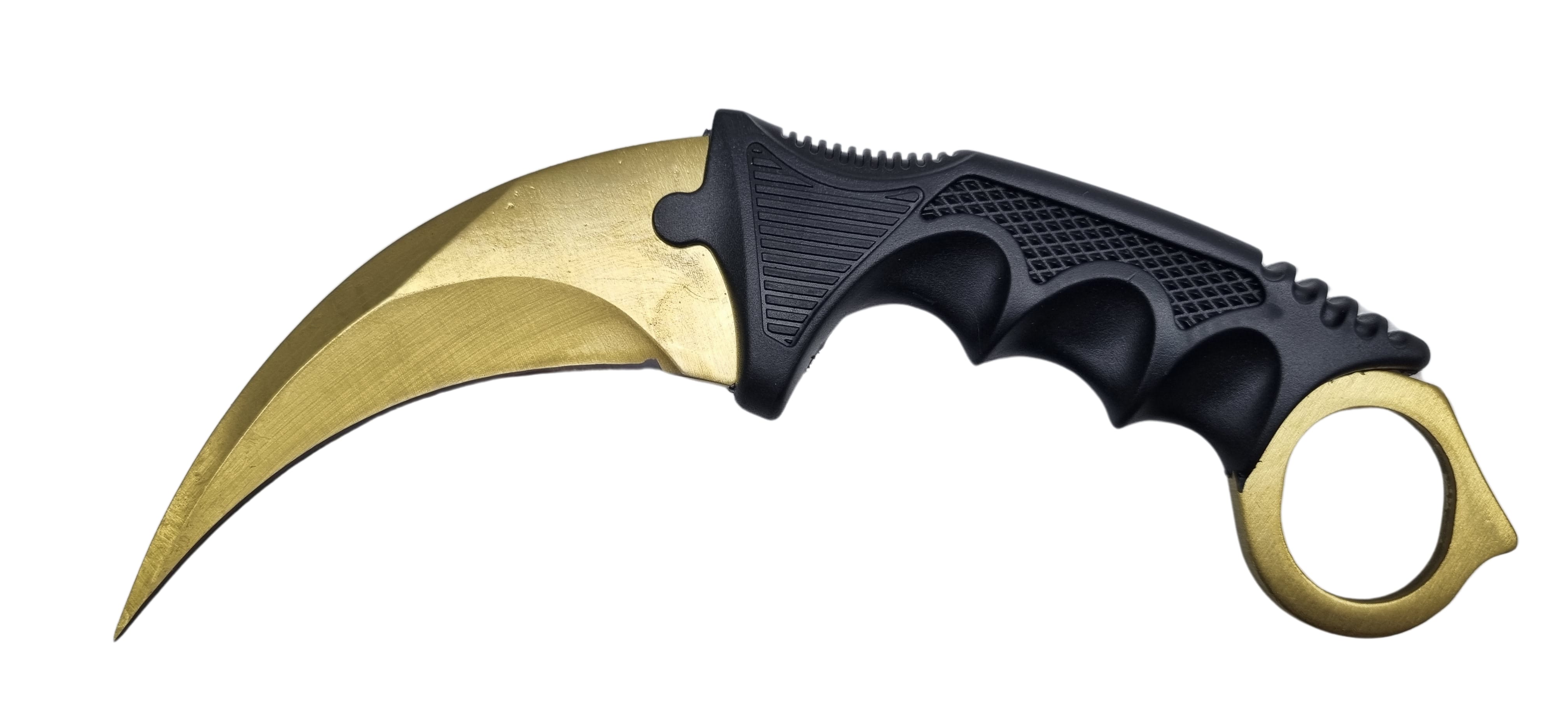 Bojový obranný nôž karambit zlatý +puzdro 19/9cm