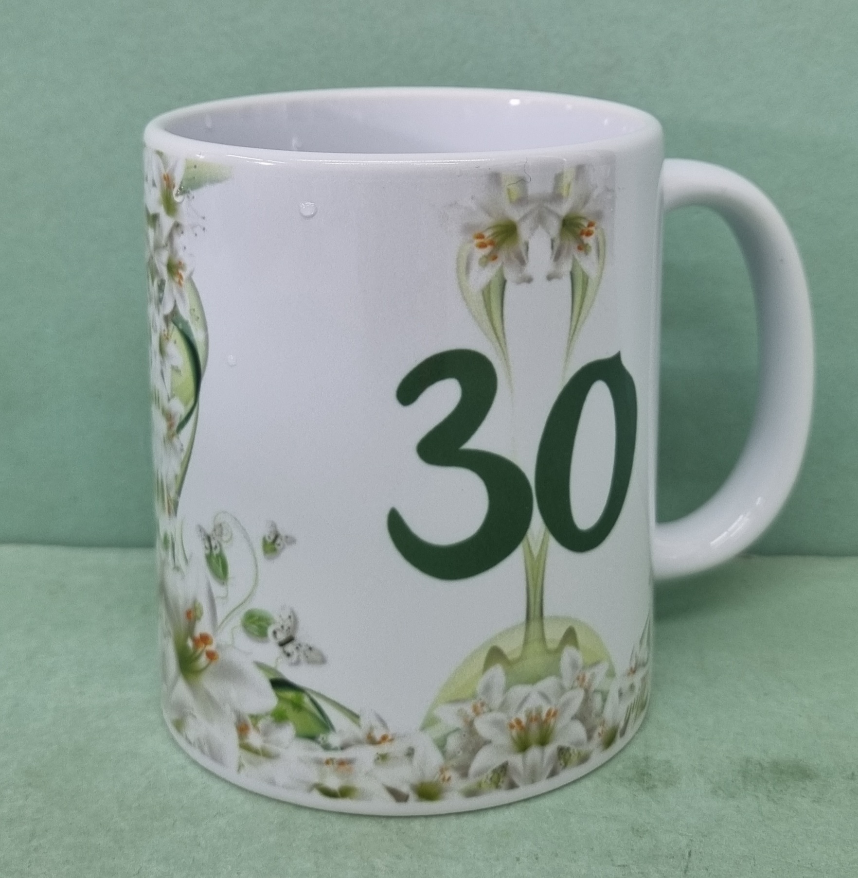 Hrnček keramický s potlačou "30" s ľaliami 330ml