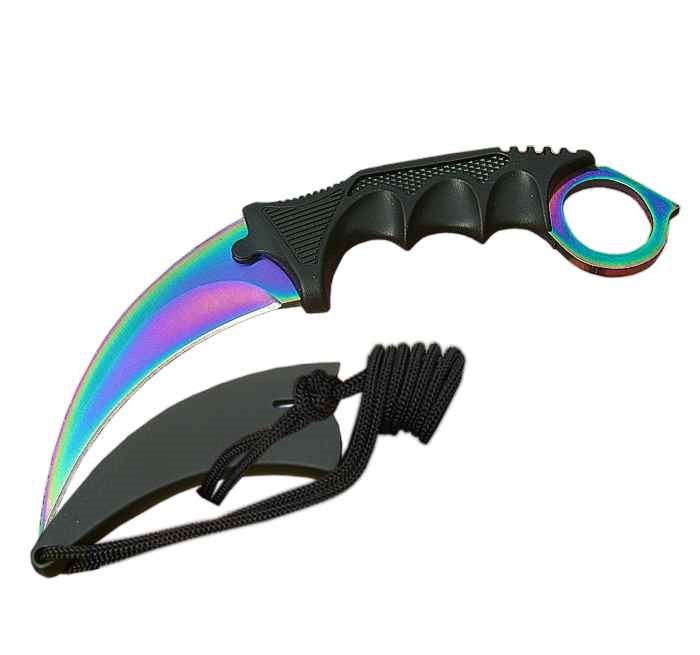 Bojový obranný nôž karambit CS dúha  +puzdro 19/9cm