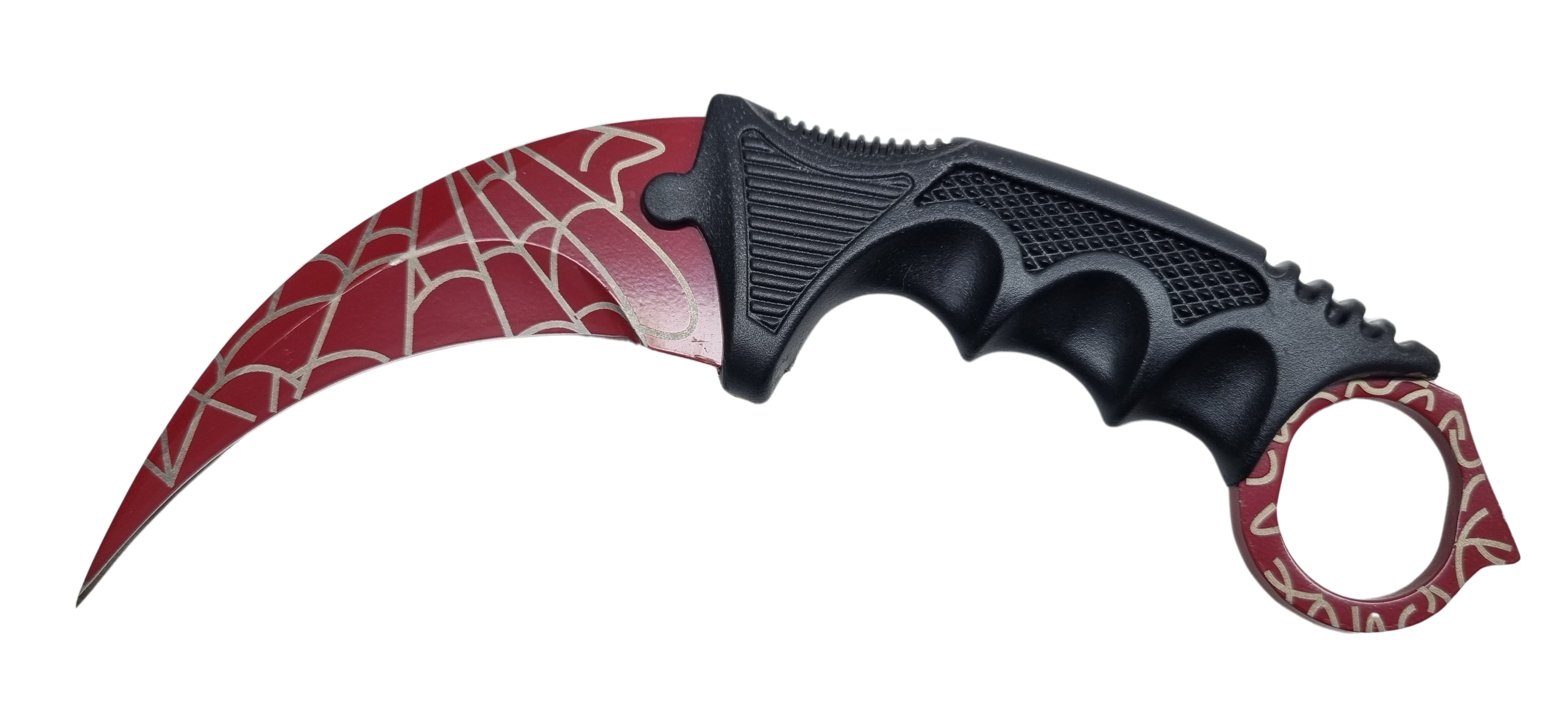 Bojový obranný nôž karambit motív červená pavučina +puzdro 19/9cm