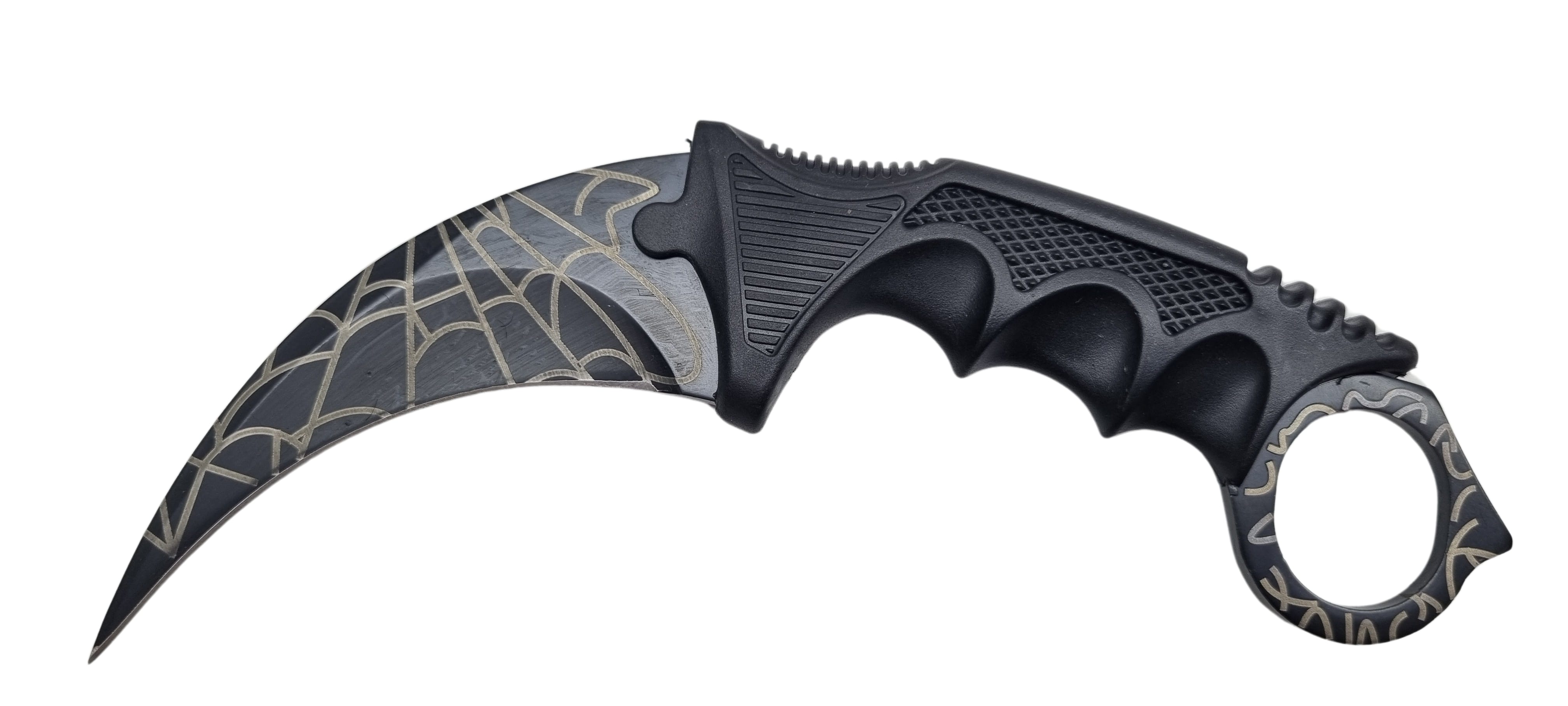 Bojový obranný nôž karambit motív čierna pavučina +puzdro 19/9cm