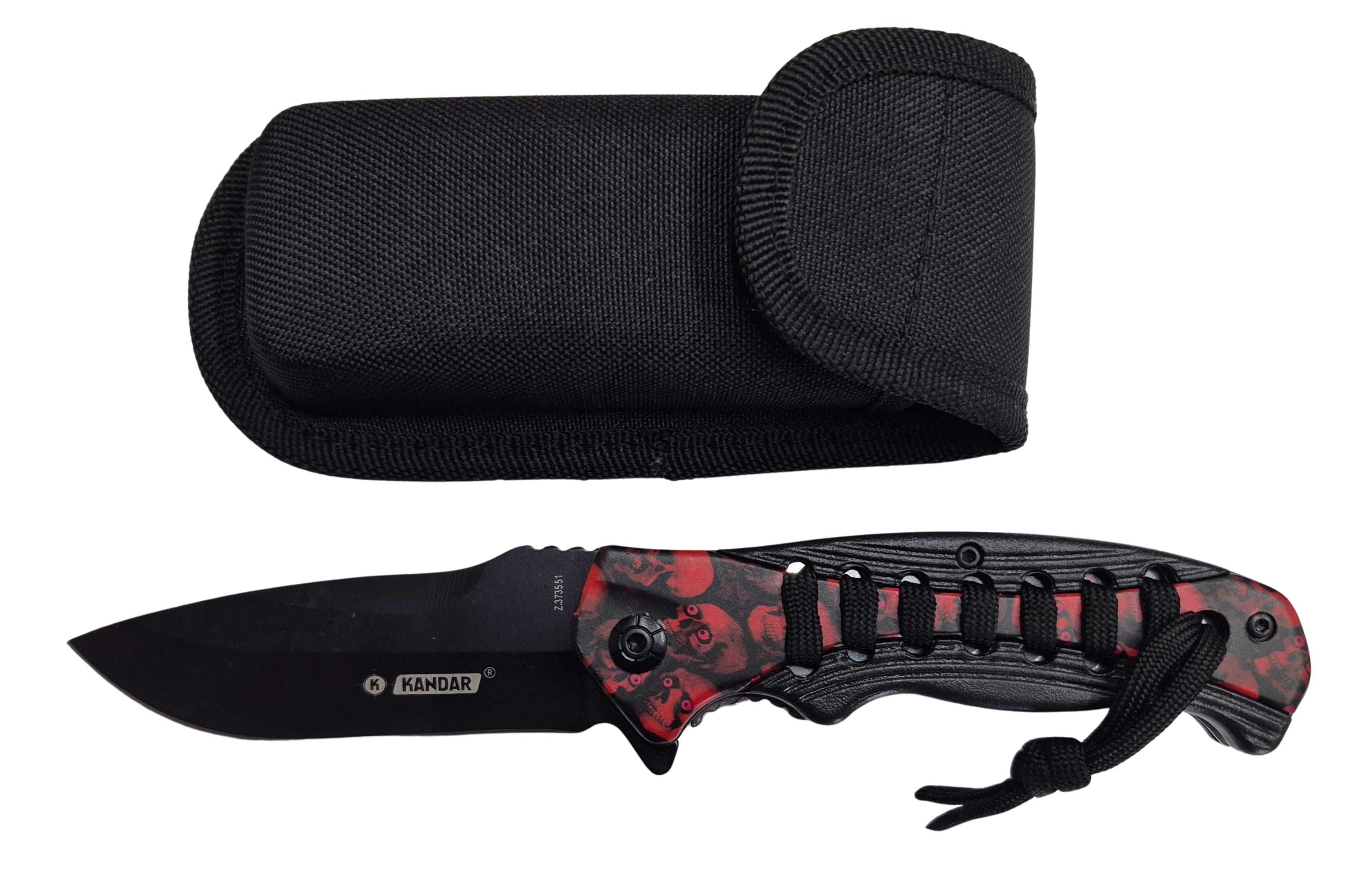 Kandar zatvárací vreckový nôž motív Lebka +púzdro, klip 21,5cm/9cm