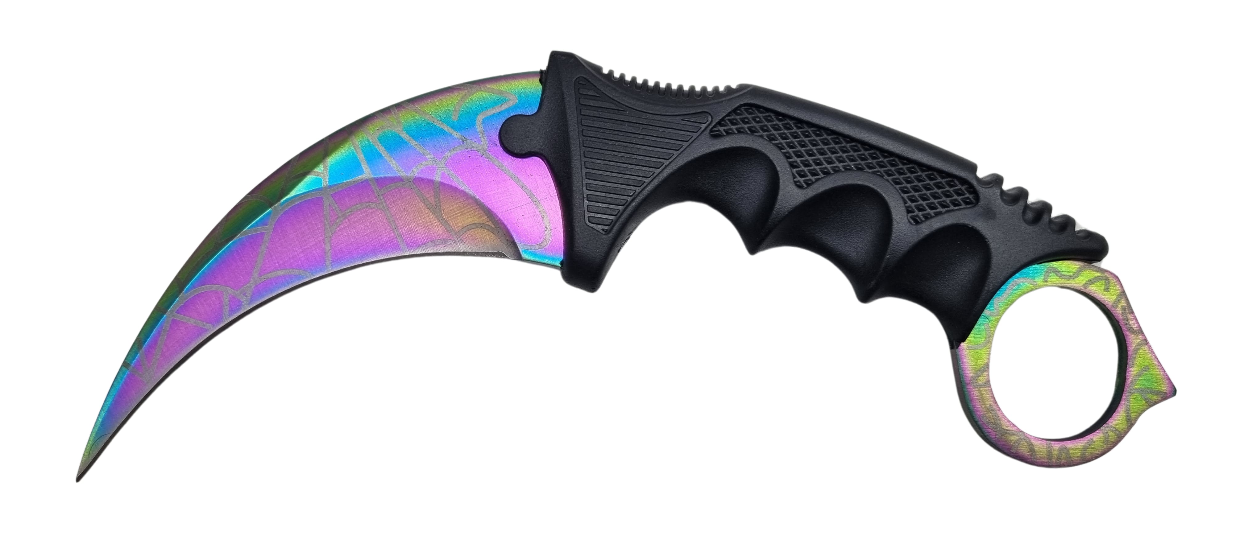 Bojový obranný nôž karambit motív pavučina dúha +puzdro 19/9cm