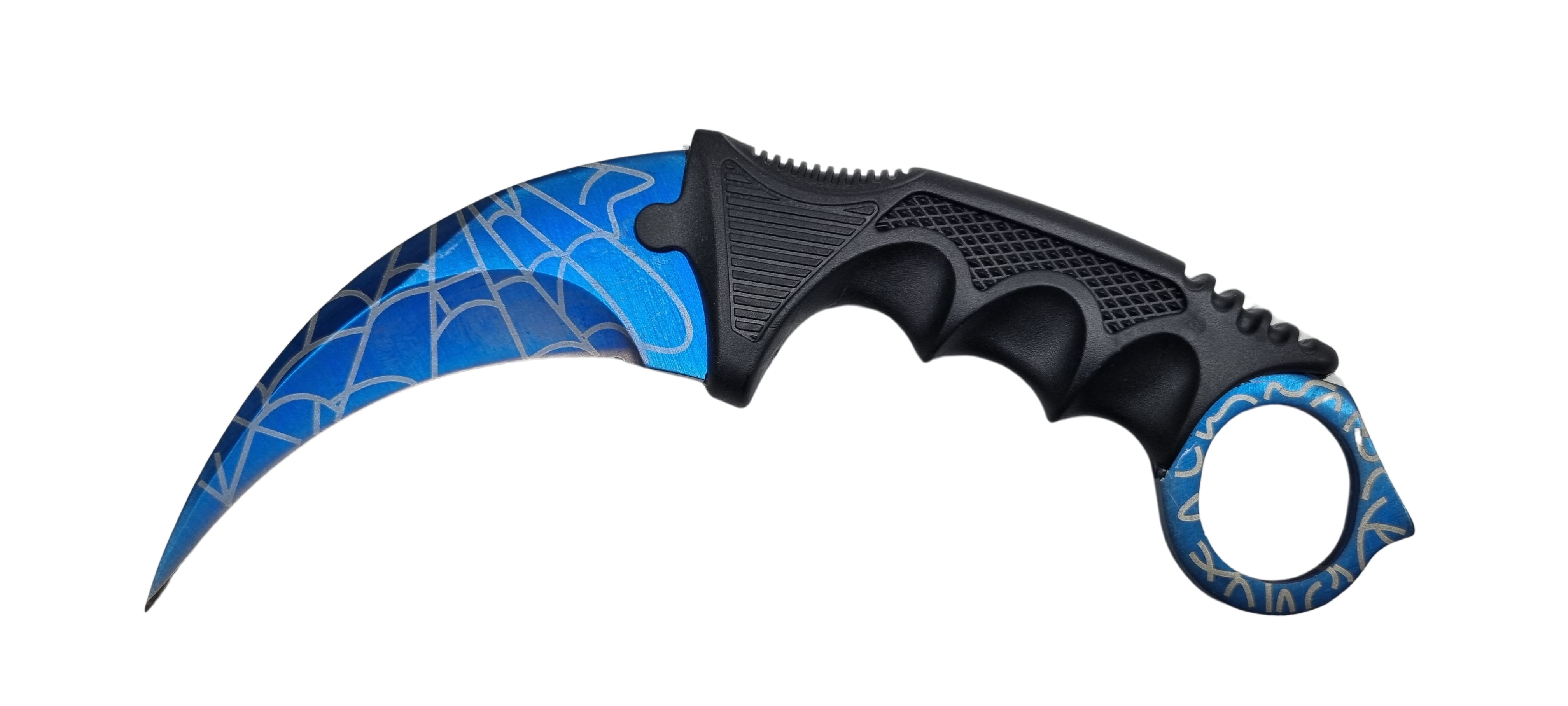 Bojový obranný nôž karambit motív modrá pavučina +puzdro 19/9cm