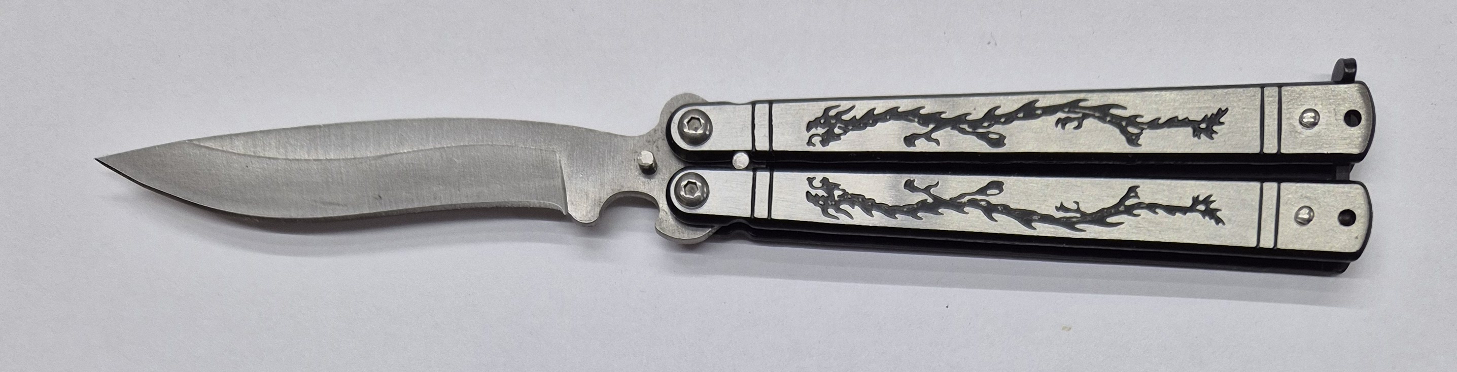 Nôž motýlik motív Drak 21/8 cm
