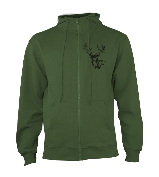 Mikina na zips s kapucňou s poľovníckym motívom Jeleň ČJ6