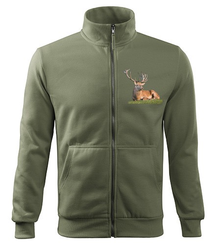 Mikina na zips s poľovníckym motívom Jeleň v tráve  FJ4