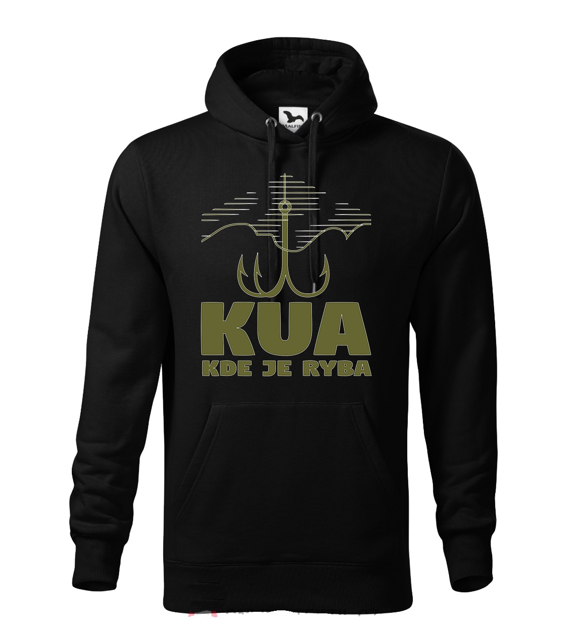 Mikina s kapucňou  rybársky nápis Kua kde je ryba