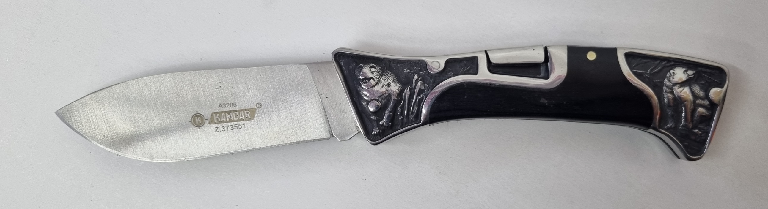 Kandar poľovnícky zatvárací vreckový nôž motív medveď +klip 22,5cm/10cm