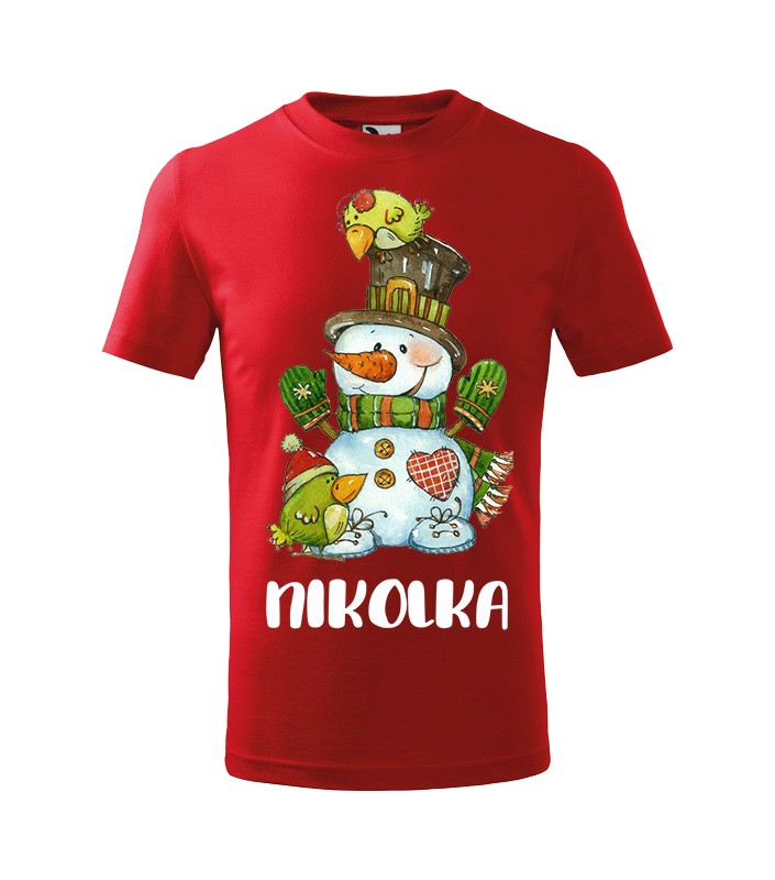 Tričko detské s vianočným motívom Snehuliak zelený