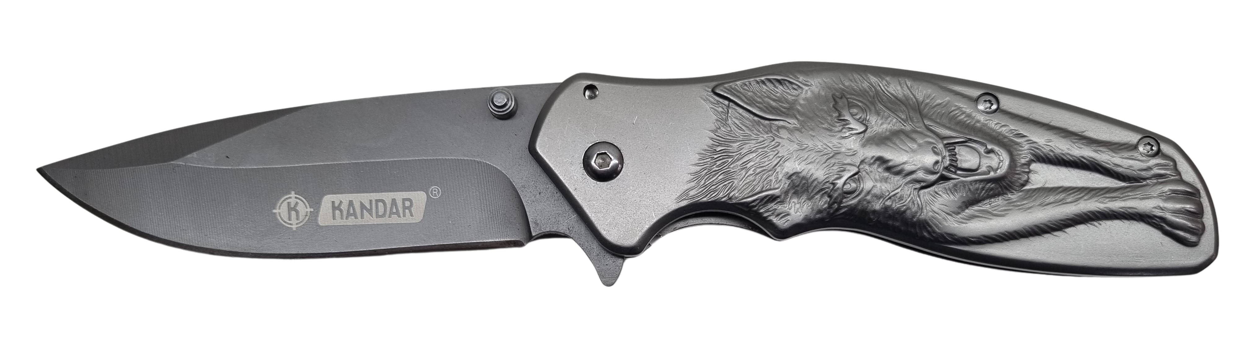 Kandar poľovnícky vreckový nôž motív vlk +klip 21cm/9cm