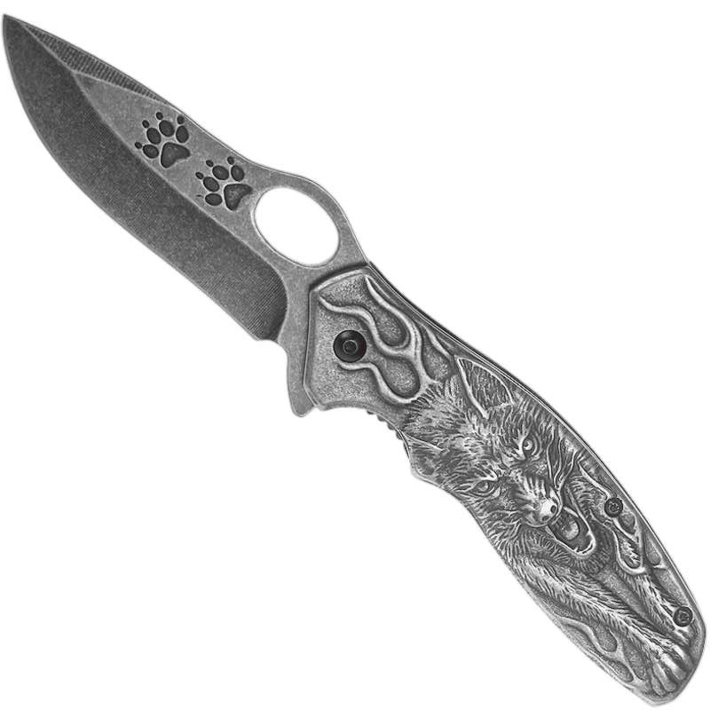 Kandar poľovnícky zatvárací vreckový nôž motív vlk +klip 21cm/9cm