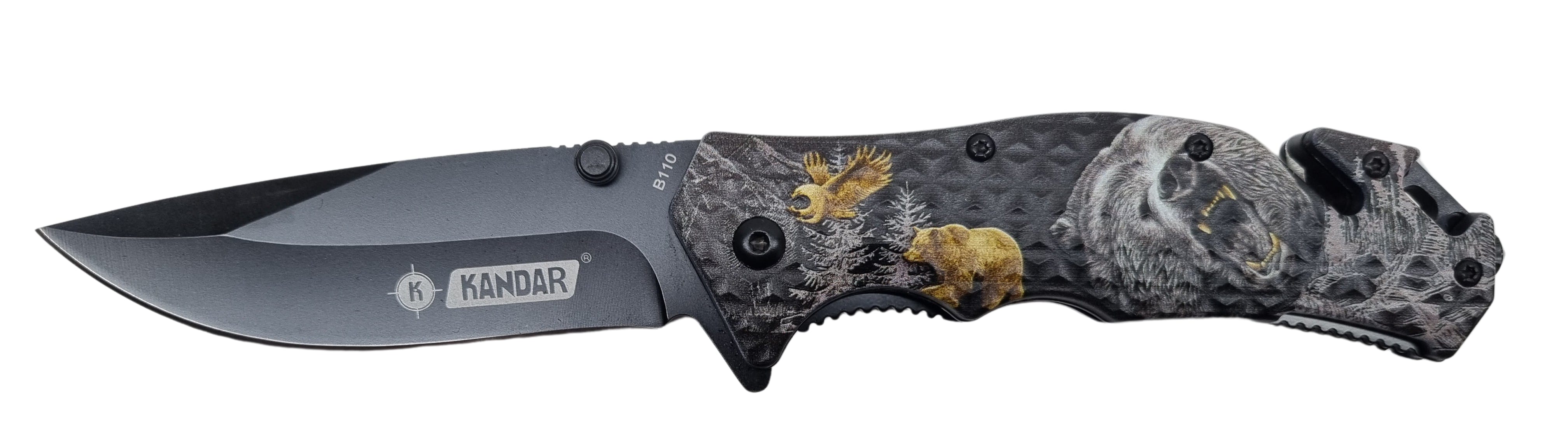 Kandar vreckový zatvárací nôž motív medveď +klip 21cm/8,5cm