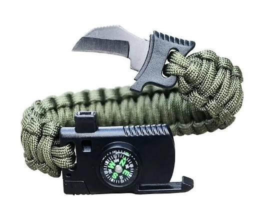 Paracord náramok s kompasom, píšťalkou a kresadlo