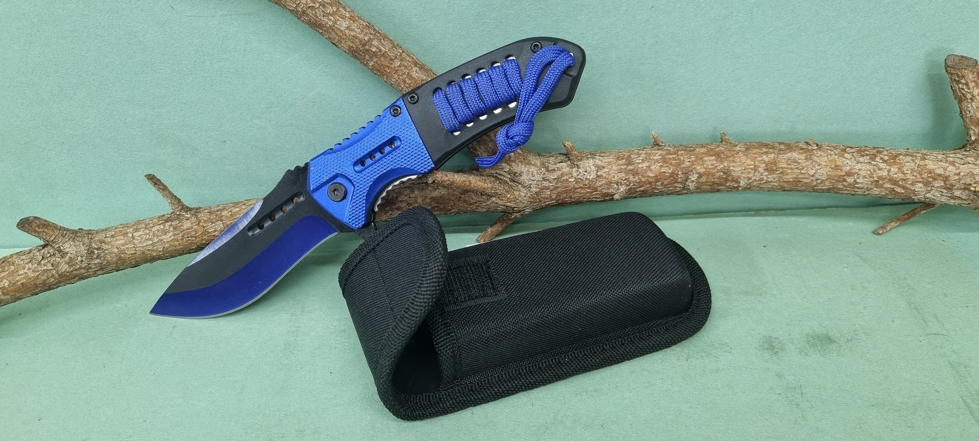Zatvárací vreckový nôž modrý +púzdro, klip 21cm/9cm