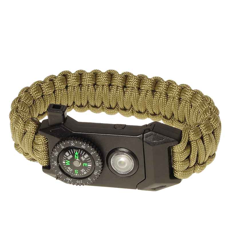 Paracord náramok + kompas, svetlo, píšťalka