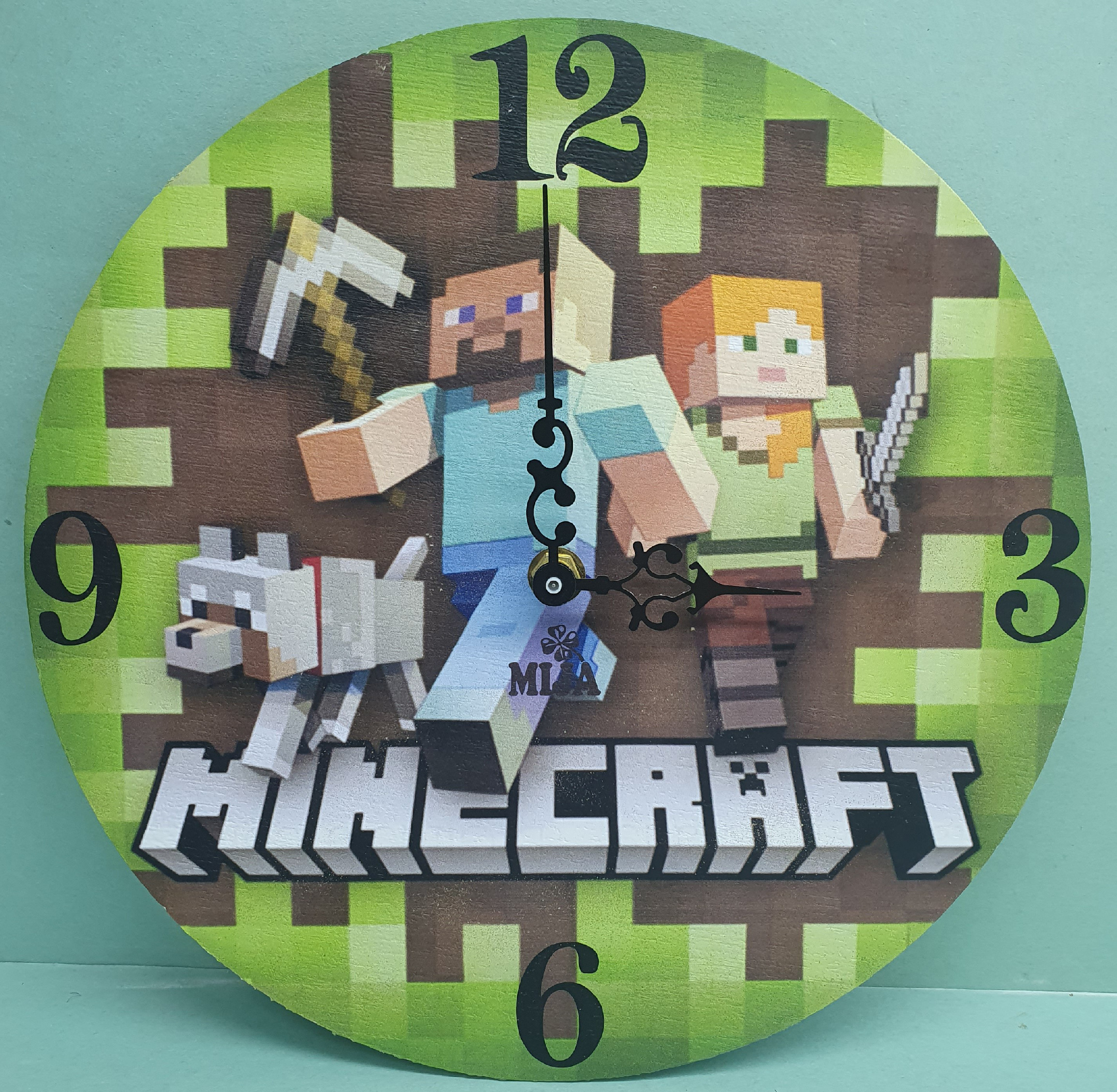 Drevené hodiny  Minecraft ø 25cm