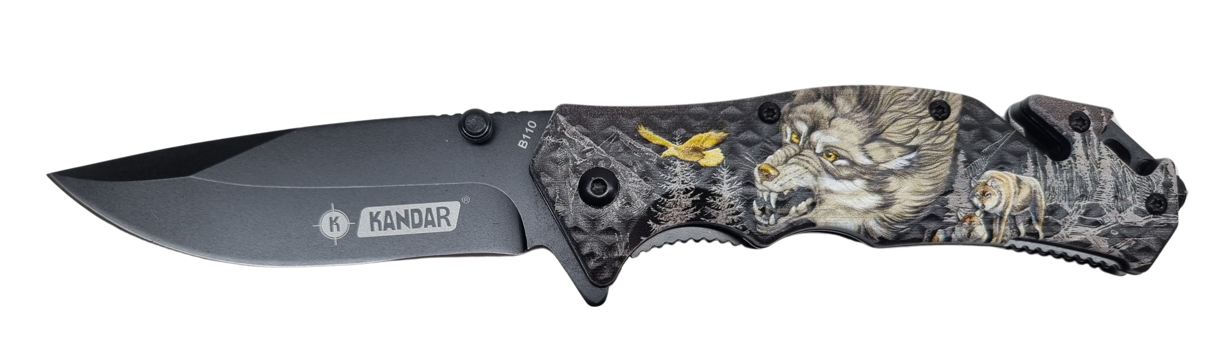 Kandar vreckový zatvárací nôž motív vlk +klip 21cm/8,5cm