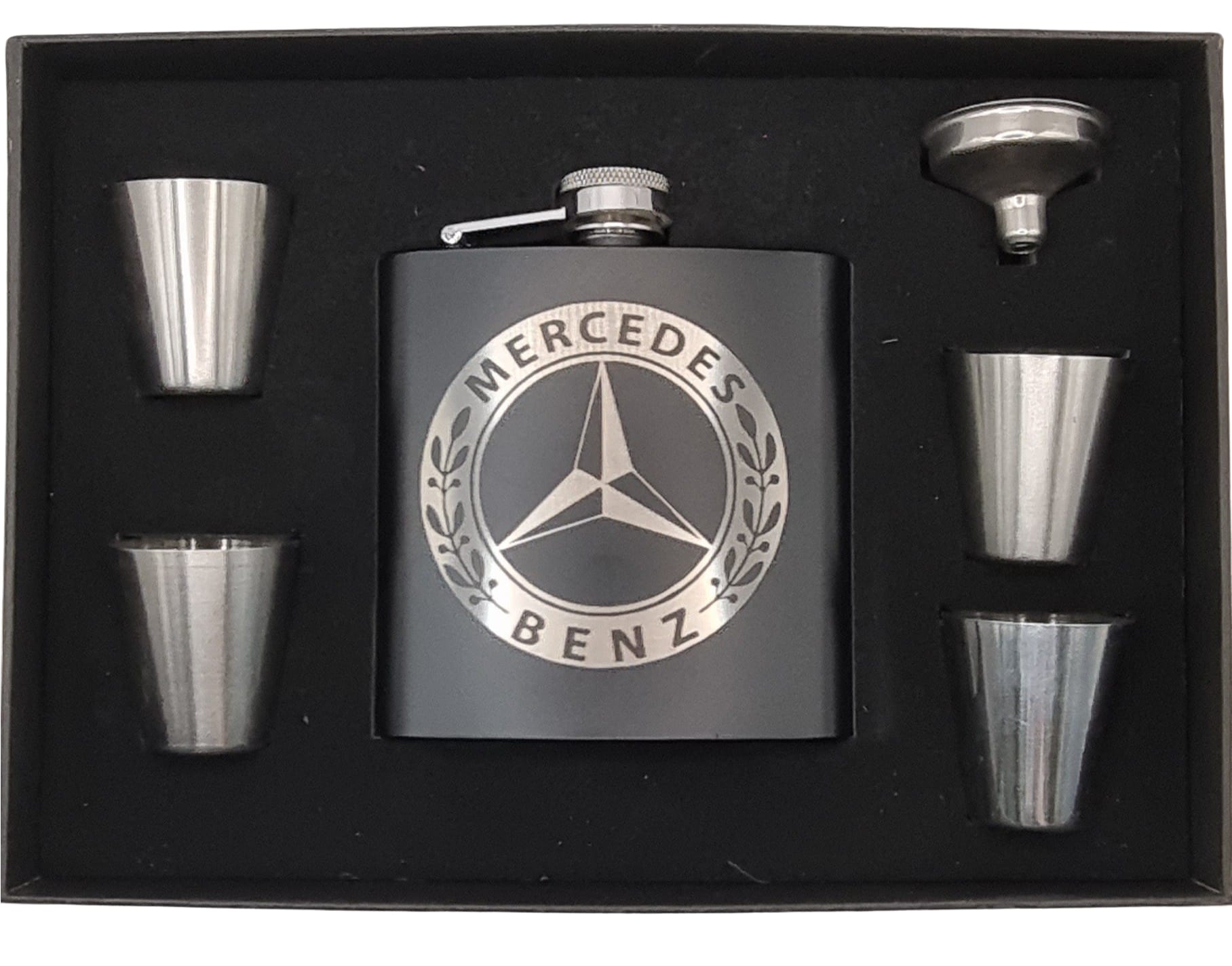 Ploskačka Mercedes SADA 4 poháriky a lievik