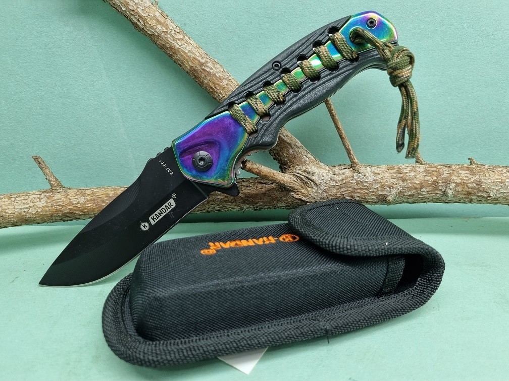 Kandar zatvárací vreckový nôž dúha +puzdro, klip 21,5cm/9cm