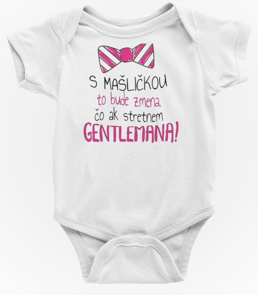 Detské body krátky rukáv s vtipným motívom S mašličkou to bude zmena, čo ak stretnem gentlemana