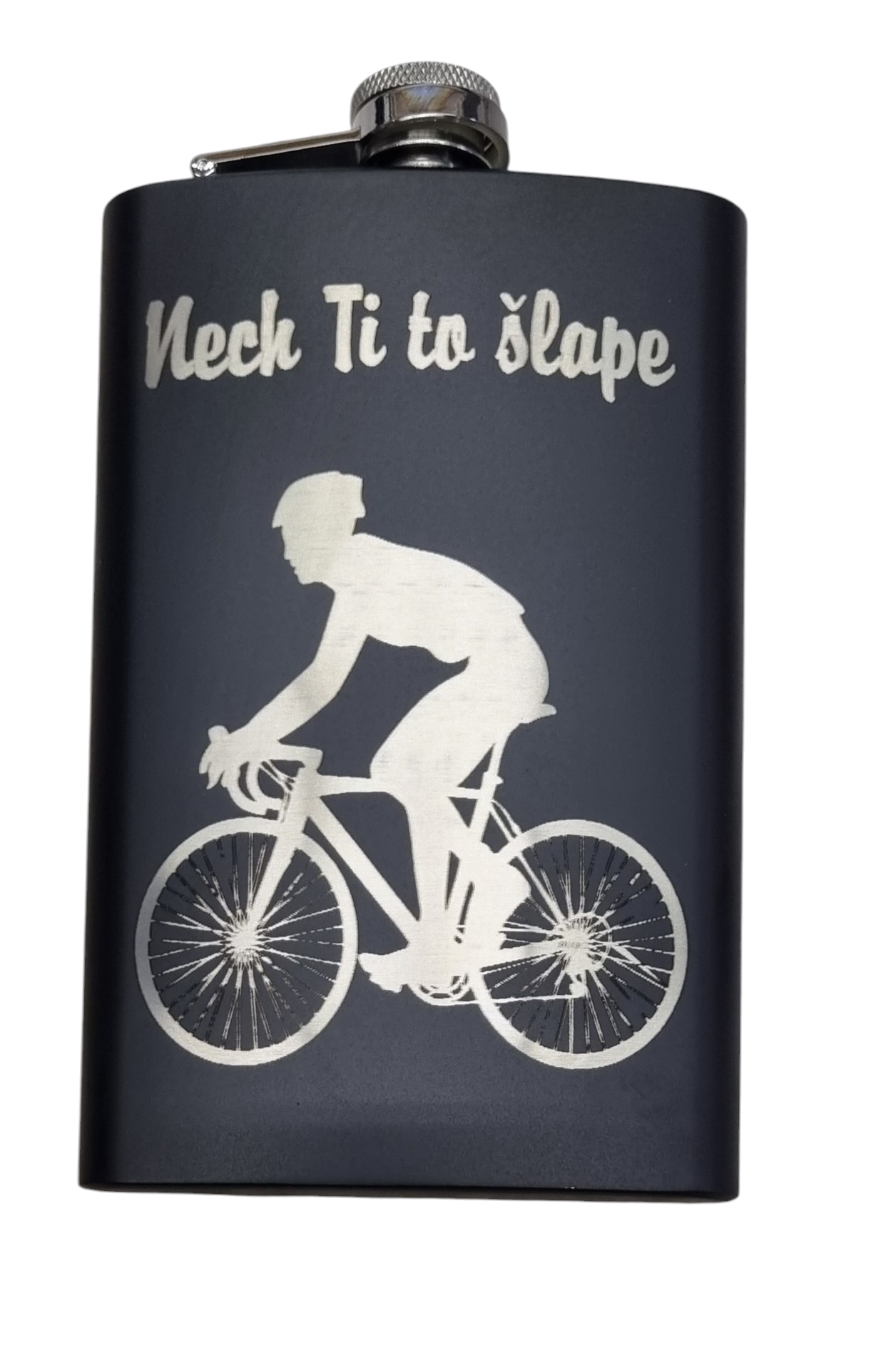 Čierna ploskačka motív NECH TI TO ŠLAPE 300ml